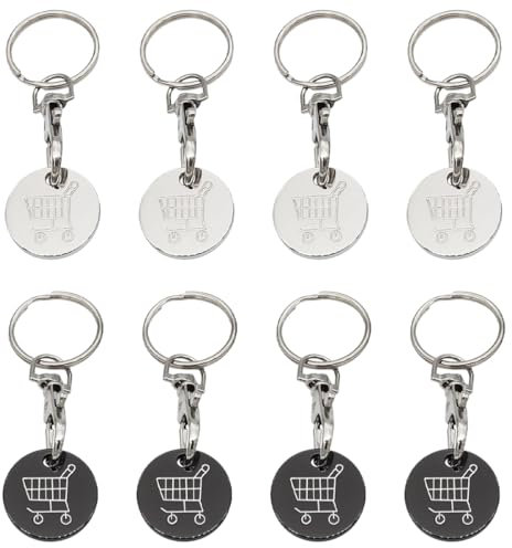 OUDQFCJ 8 Pezzi Chiave per Carrello Della Spesa, Gettone, Sblocca, Gettoni, Moneta, Edelstahl, per Carrelli Della Spesa e Carrello per la Spesa (rotondo)