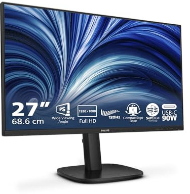 Philips 24B2U3301 - Monitor Full HD da 24 pollici, altezza regolabile 130 mm, altoparlanti (1920x1080, 120 Hz, 1x HDMI 1.4, 1. DP 1.4, 1x uscita DP, 1x USB-C (90 W PD), hub USB, RJ45) nero