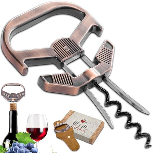 LUCYLANKER Abridor de Botellas de Vino, 3 en 1 Ah So Descorchador de Vino, Sacacorchos Vino Viejo con Funda de Piel Portátil, Regalo para Conocedores de Vino (Rojo Cobre - Clásico)