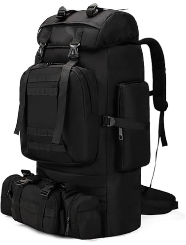 Kabxhueo Wanderrucksack 80L - 100L Wandern Rucksack Herren Damen Wasserdichter Trekkingrucksack großer Reiserucksack Abnehmbare Outdoor Molle Taktischer Rucksack Für Bergsteigen Camping Reisen,Schwarz