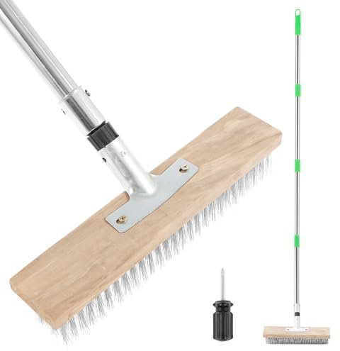 BAODBF Drahtbesen mit Stiel 160cm,Straßenbesen aus Edelstahl,30cm Stahldrahtbesen,Robust Stahlbesen,Drahtbürste zur Moosentfernung mit Stiel,Metallbesen für Terrasse,Deck,Garten,Dusche,Wand