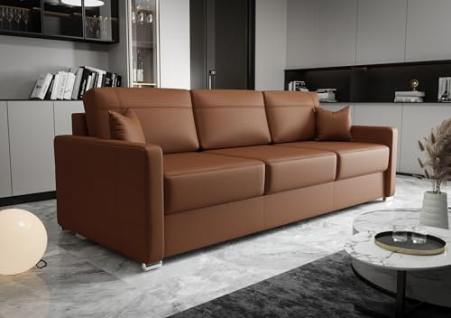 Friderik Ledersofa Avanti DL – Echtleder Couch mit Schlaffunktion & Bettkasten – XL Sofa 230 cm – Naturleder Madras, Klassisches Design, Komfortabel & Robust (Cognac)