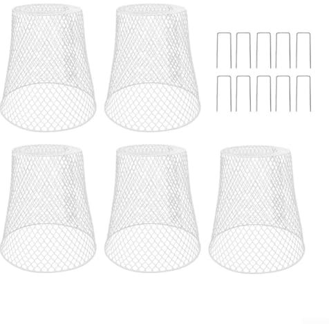 HEIBTENY 5 fundas de hierro para protección de plantas, refugios de jardín con estacas de tierra, cúpulas de malla de alambre para plantas al aire libre, verduras, flores (blanco)