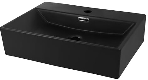 LuxeBath Waschbecken Keramik 515x365x130 mm, eckig, Schwarz, Aufsatzwaschbecken für Badezimmer und Gäste-WC, Aufsatzbecken mit Hahnloch, Hängewaschbecken Wandmontage, Waschtisch Waschschale Waschplatz
