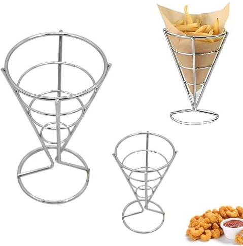 3 Piezas Soporte de Papas Fritas Forma Cónica Soporte Patatas Fritas | de Acero Inoxidable Fritas Canasta Plateado para Buffet, Restaurantes, Bodas y Eventos