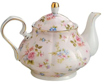 Emaille Teekanne mit Griff Bone China Teekessel Wasserkessel Antik Blumen | Kaffeekanne Teekessel Im Vintage-Stil für Zuhause, Restaurant,Nachmittagstee Teeparty Büro Dekoration(Pink,900ml)