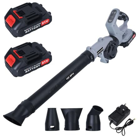 Cordless Leaf Blower with Battery and Charger, Lightweight Electric Garden Blower with 3-Speed Settings and 2 Batteries, Ideal for Leaves, Patio, Lawn, and Dust Removal