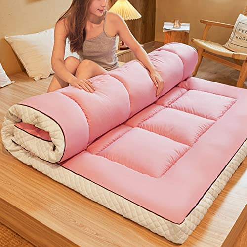NIYADO Colchón futón japonés Enrollable Grueso - Colchón Acolchado de Invierno, Rosa, 90 x 200 cm (35 x 79 Pulgadas) - Portátil y Agradable for la Piel