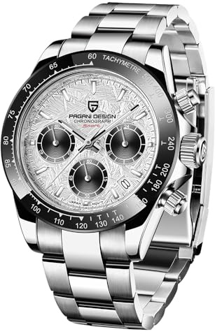Pagani Design PD-1644 Orologio da uomo al quarzo, datario, vetro zaffiro, cassa in acciaio inossidabile 316L, lunetta in ceramica, movimento VK63, cronografo. (Meteorite bianco 1644-LP)