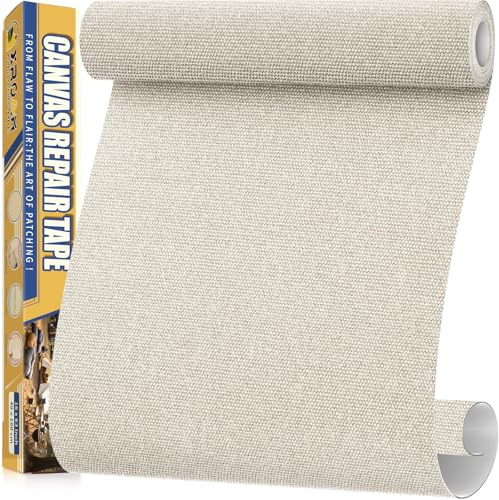 Xroam Canvas Repair Tape, 40 x 160 cm Waterproof Fabric Tape for Furniture, Self Adhesive Canvas Patches for Boat Covers, Sofas, Tents, Louge Chairs, Canopy, Awning Ivory White
