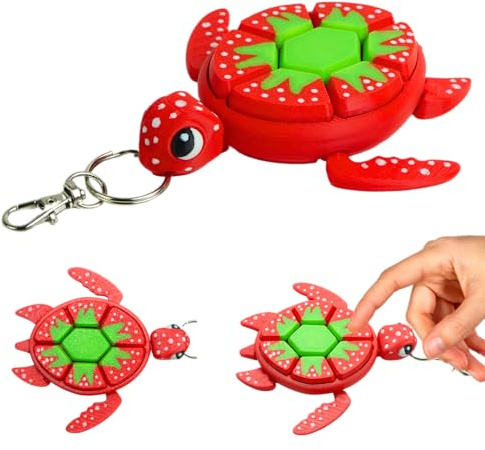 Fidget Tortue Clicker Anti-Stress Fruit Porte Clé Idées Cadeaux Adultes - Anniversaire Noel Fêtes Anxiété Format de Poche Bureau Petit Léger Gadget Animal Pression Touche (Fraise)