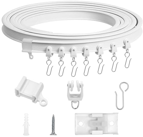 Flexible Curtain Rail, 9.8FT/3 M Curtain Tracks and Fittings for Bay Window Bendable Curtain Track, Heavy Duty Effortless Gliding Ceiling Track System for Room Divider,Bay Window,Oval Shower