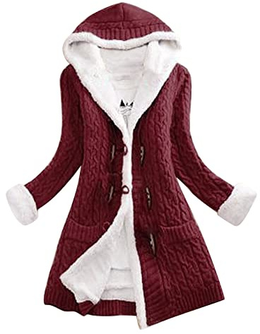 Cardigan da donna in maglia grossa lungo invernale, cappotto da transizione con cappuccio imbottito in pile, cappotto invernale in pelliccia di teddy, giacca invernale in pile lungo cardigan, trench