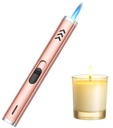 Navpeak Accendino a gas butano, ricaricabile, multiuso, per candele, barbecue, camino, stufa, barbecue (butano non incluso) (rosa)