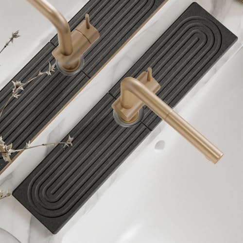 WLFRHD Kitchen Sink Splash Guard, 60 x 10cm Sink Splash Guard Mat, Stone Sink Mat, Faucet Mat for Kitchen Sink, Faucet Splash Guard for Kitchen and Bathroom(Black)