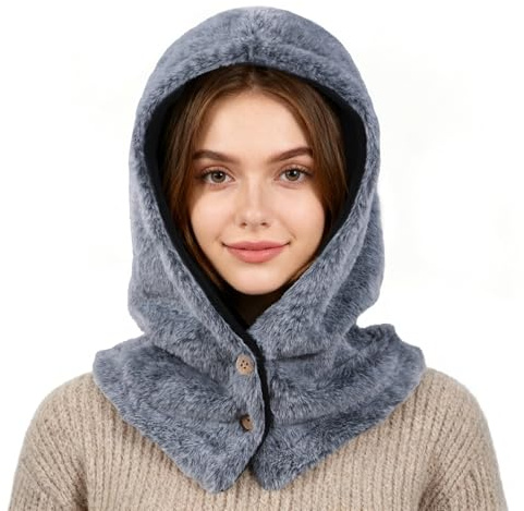TAGVO Écharpe Capuche Unisexe 2-en-1 Bonnet Balaclava Doublé Polaire Coupe-Vent Cache-Cou Thermique en Peluche pour Homme & Femme