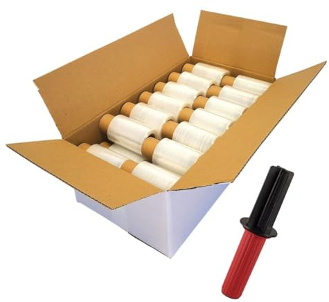 PLASACAR | MiniFilm Estirable Transparente | Film de Embalaje para Retractilar y Envolver Productos + Regalo Aplicador Manual | Protección en Logística | Resistente | 100 ml - Peso 270 gr | Pack de 40