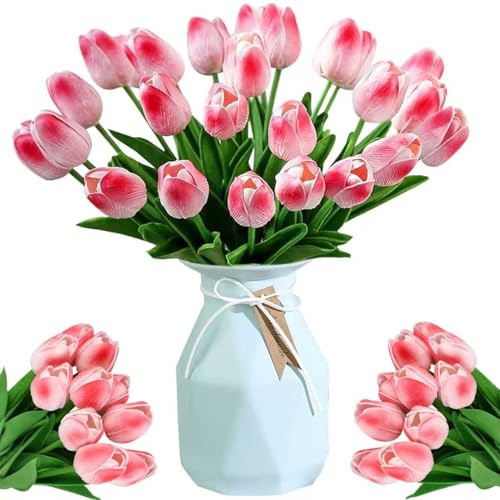 Künstliche Tulpen Blumen, 12 Stück Latex Touch Tulpen, Gefälschte Tulpe Blume, tulpe mit PU Stiel, Faux Real tulpen, Blumendekoration für Brautsträuße, Haus, DIY Blumenarrangements (Pfirsichrosa)