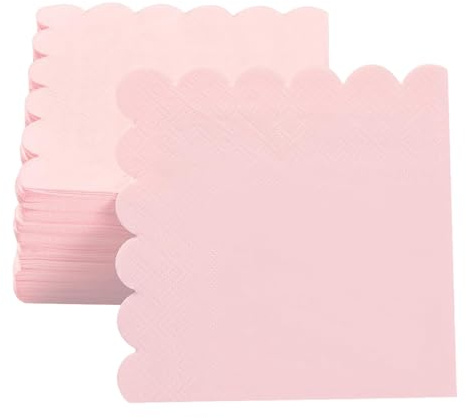 Paper Serviettes - Homiladi 40Pcs Pink Scalloped Decorative Luncheon & Cocktail Napkins | Disposable Party Serviette Tissue for Tea Parties, Birthday, Wedding Decor and Picnic Table Settings