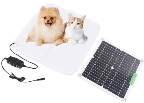 LICAEVEY Solarpanel-Heizkissen für Haustiere, 12 V, 50 W, Schnelle und Gleichmäßige Heizdecke mit Sicherer Batteriebox, Weicher, Tragbarer Hunde- und Katzenwärmer für den Einsatz Im