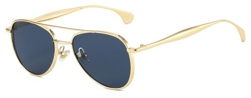 LJCZKA Retro Piloten Sonnenbrille für Damen Herren 70er Pilot Doppel Brücke Sonnenbrille Vintage Klassisch Metall Rahmen Brille Mode mit UV Schutz