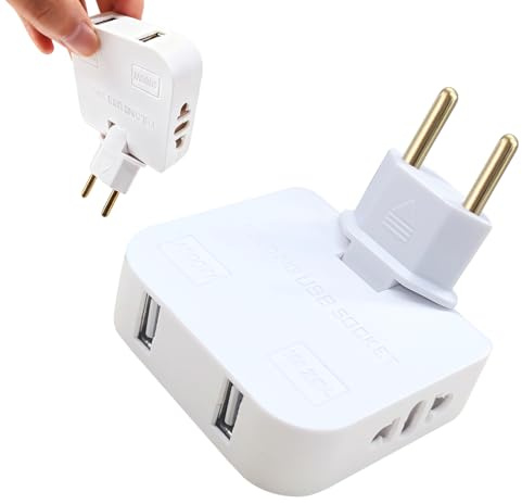 Prise Plate Double USB, 4 in 1 Plaque Prise Derriere Meuble, 2 Prises 220V + 2 Ports USB, Multiprise Murale avec Connexion Pivotante 180°, Électrique Fine pour Maison Salon Bureau Voyage (Blanc)