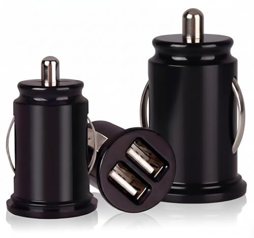 Fast USB Car Charger Dual Port Car Adapter 12V/24V Cigarette Lighter Socket Charging Plug Compatible with i-Phone, Samsung and Android phones (Pack of 3)
