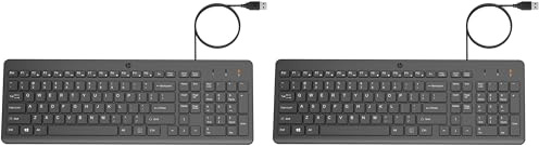 HP 150 Teclado QWERTY Español con Cable - (Indicadores LED, Puerto USB-A, 12 Teclas de Atajos, Windows, Chrome) Color Negro (Paquete de 2)