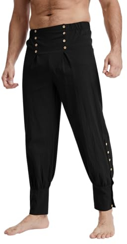LVCBL Medieval Pants for Men - Comfortable Fit Ideal for Historical Reenactments, Renaissance Fairs & Larping Black L