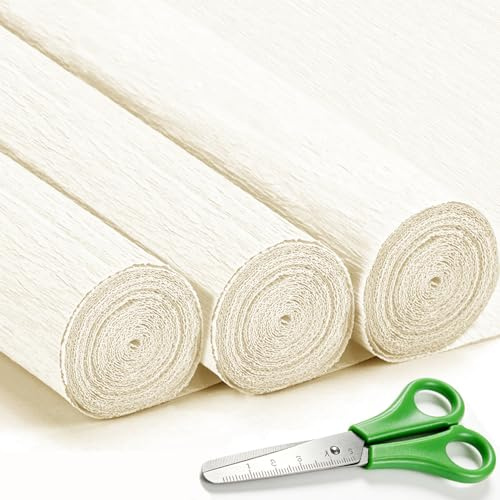VNAKER Krepppapier Creme Weiß 43x250cm, 3 Rollen für Basteln, Dekoration | Krepppapier Beige für Hochzeiten, Valentinstag und Geburtstagsfeiern Dekorationen