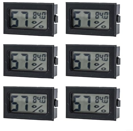 Glewi Paquete de 6 mini termómetro digital higrómetro con sonda, precisión de ± 2 ° F para humidificador, invernadero, nevera, armario, jardín, uso en interiores