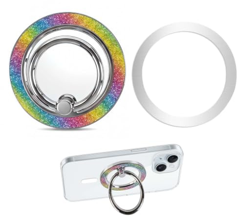 Solvio Magnetic Phone Ring Holder Grip, Cute Colorful Sparkly Design, 360° Rotating Finger Stand, Removable Finger Grip Accessory, Compatible with MagSafe & iPhone 16 15 14 13 12 Series