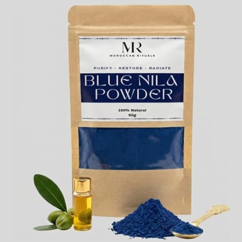 Moroccan Rituals 100% Pure Blue Nila Powder – Authentic Moroccan Secret for Skin Brightening & Tone Evening, Natural Indigofera Tinctoria Ritual Mask – For Face, Underarms, Knees & Hair (50g)