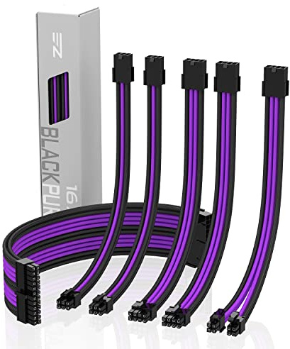 EZDIY-FAB Sleeved Cable - Cable Extension for Power Supply with Extra Sleeved 24 PIN 8PIN 6PIN 4+4 PIN with Combs-Black and Purple