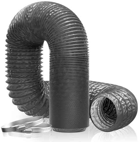 Hon&Guan ø200mm Manguera de Aire PVC, 5m Tubo de Aluminio para Secadora, Extractor, Campanas de humos sistema de ventilación, con 2 Abrazaderas de Acero Inoxidable, Gris