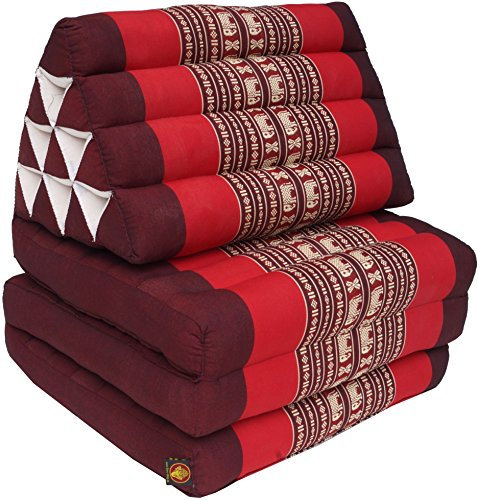 GURU SHOP Thaikissen, Dreieckskissen, Kapok, Tagesbett mit 3 Auflagen - Braun/rot, 30x50x160 cm