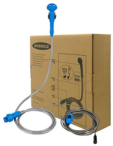 HIVEHICLE Doccia Portatile Doccia da Campeggio Esterna Set Doccia per Auto, Pompa 12V, unità Filtro Acqua Adattatore per Presa Sigaretta per Lavaggio Auto Baby Shower, Escursionismo, Spiaggia, Cane