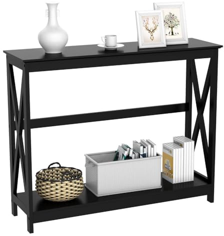 Yaheetech Console Table with Shelf, 101.5 × 30 × 81 cm, Black