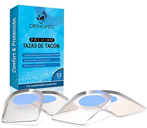 ORTHOPEO Premium Fersensporn Einlagen I Fersenpolster I Fersenkissen für Schuhe IGel Silikon Einlagen Fersensporn Damen I 2 Paar Geleinlagen für die Ferse IOrthopädische Gelkissen I L 10.2 cm B 6.3 cm