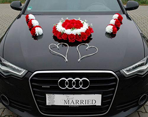 DEKORATIVER SCHMUCK Braut Paar Rose Deko Dekoration Autoschmuck Hochzeit Car Auto Wedding Deko Girlande PKW ®Auto-schmuck (Rot)