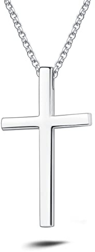 Carleen White Gold Plated 925 Solid Sterling Silver High Polished Mens Crucifix Pendant Necklace Fine Jewellery for Mens Boys - Chain Length: 24 Inch