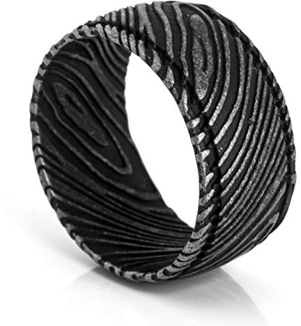 Akitsune Orbis Bague | Damas Acier Femme Homme Acier Damas - Argent Antique - US 12