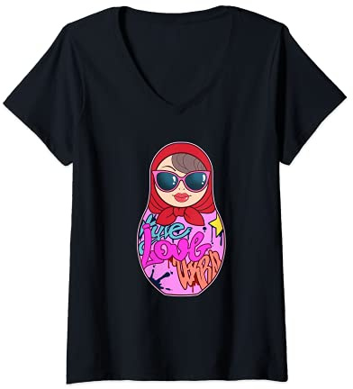Femme Graffiti Matryoshka Punk Nesting Doll Streetart Matrioshka T-Shirt avec Col en V