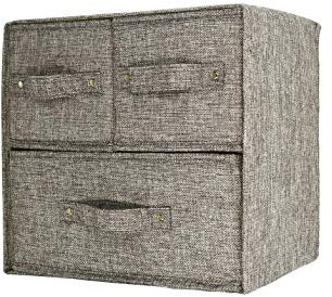 RIHUD Fabric Stroage Box with Lids Foldable drawer Dividers organiser Wardrobe Organiser Drawer Inserts Underwear Storage Boxes Closet for Socks, Bras, Ties, Scarves, Clothes (Grey, Medium)