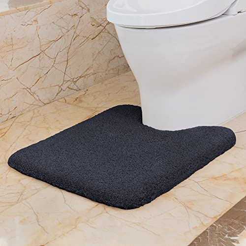 VANZAVANZU Tapis Contour WC Antidérapant Tapis de Toilette WC Épaissi Absorbant Tapis Salle de Bain Ultra Doux en Microfibre, Séchage Rapide, Lavable en Machine - 50 x 60cm (Noir)