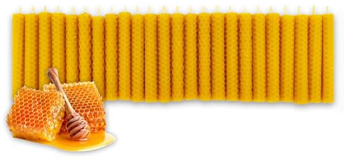 LAMARE Bienenwachskerze Honigwabe 100% Natürlich (24 Einheiten - 10 cm Länge - 1 cm Durchmesser) - OHNE PARAFFINE - Honigkerzen - Handgefertigt 100% Handwerklich.