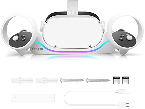 Vakdon USB Magnetic Charging Dock Holder for Quest 2 Headset, VR Quick Charging Station Stand Set for Quest 2 Headset Charger With Indicator Light, Storage Base for Quest 2 Handle