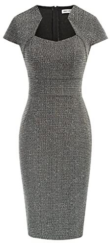 Grace Karin Damen Flügelärmel Vintage Wackelkleid Bleistift & Schößchen, Tweed-Grau, Small