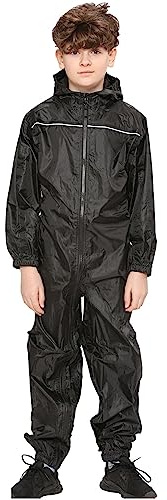 A2Z 4 Kids Flickor Pojkar Regnrock Barn Puddle Kostymer Vattentät Huva - Rainsuit 641 Black 3-4