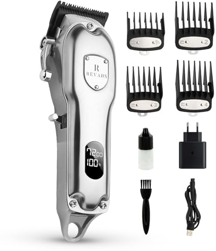 Revahs ClipperOne - Professionelle Haarschneidemaschine mit Keramikklingen - Kabellos - Barttrimmer - Rasierapparat für Männer - LCD-Display - 240 Minuten Laufzeit